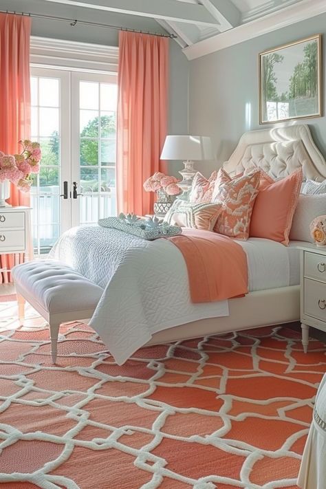 Summer Bedroom Ideas, Summer Bedroom Decor, Nest Ideas, Coral Bedroom, Contemporary Decor Living Room, Summer Bedroom, Room Vibes, Luxury House Interior Design, Bedroom Deco