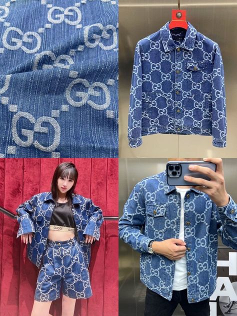 Gucci Designer Monogram Jacquard Denim Fabric HFBY662 for Jackets, Jeans, Dresses, Skirts, Shorts, Vests, Pants, Hats, DIY Decorations, etc. 2024 Clothes, Gucci Denim, Gucci Jeans, Creative T Shirt Design, Gucci Outfits, Brand Clothes, Gucci Designer, Diy Decorations, Gucci Fashion