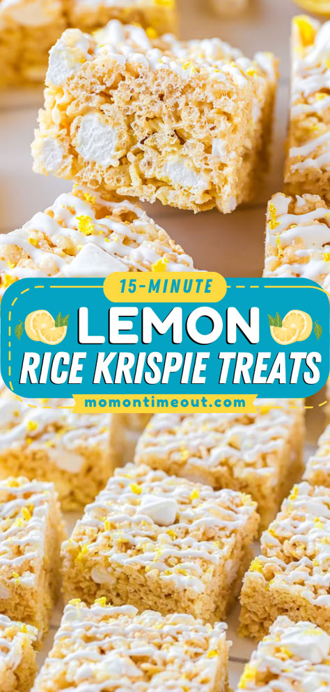 Your new favorite spring food idea! It's easy and ready in minutes. Thanks to that bright, bold flavor, these Lemon Rice Krispie Treats are much better than the original. So delicious! Save this Easter dessert recipe! Adorable Desserts, Rice Krispies Recipe, Easy Rice, Krispie Treats Recipe, Cereal Bar, Krispy Treats, Spend With Pennies, Lemon Rice, Cereal Treats