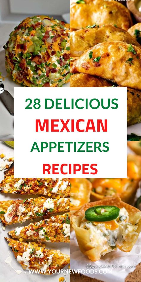 Mexican Appetizers - 28 Easy recipes everyone will love. Mexican Food. Find your new favorite recipes with this collection of Mexican food recipes. Enjoy some of the best Mexican food with these deliciously easy recipes. Save and share with your friends! Mexican Starters, Taco Appetizers, Mexican Dinner Party, Mexican Food Recipes Appetizers, Mexican Party Food, Best Mexican Food, Mexican Appetizers, Mexican Snacks, Mexican Dinner Recipes