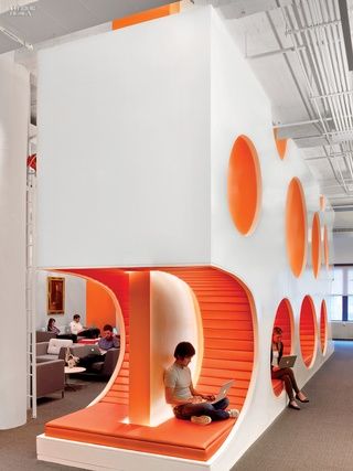 They're Onto Something Big: AppNexus's Playful Flatiron Office by Agatha Habjan Inspirational Office Decor, Commercial And Office Architecture, Office Architecture, Corporate Office Decor, School Interior, Office Space Design, Corporate Interiors, Workplace Design, Interior Design Magazine