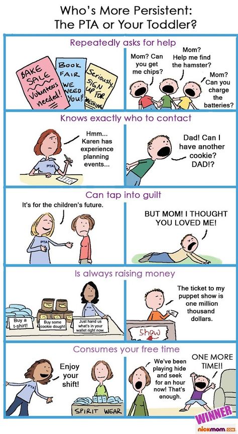 Who's more persistent? The PTA or your toddler? | This Is My Life |  Pinterest | Funny, Cas and The o'jays Funny Quotes Hilarious, Pto Meeting, Pta Membership, Parenting Funny, Pta Events, Laughter Medicine, Parenting Comics, Pinterest Funny, Pta Ideas