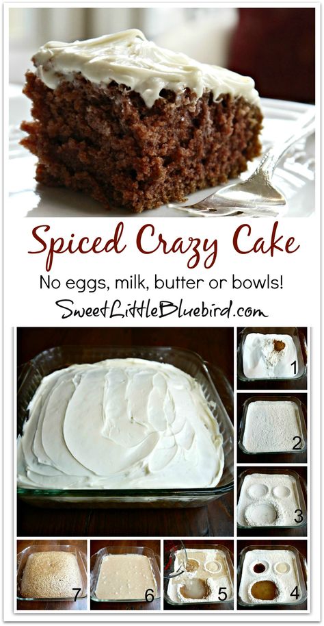 SPICED CRAZY CAKE! Buttermilk Recipes No Eggs, Spice Wacky Cake Recipe, Pantry Cakes Recipe, No Eggs Desserts, Wacky Cake Recipe 9x13, Non Dairy Cake, Snickerdoodle Crazy Cake, Vanilla Wacky Cake Recipe, Crazy Wacky Cake