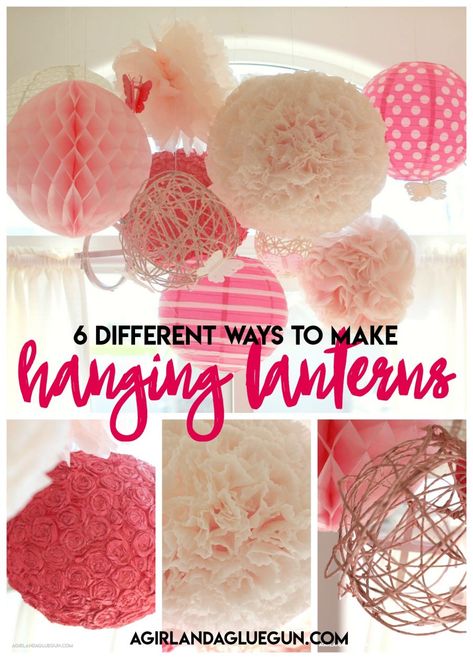 paper lanterns. - A girl and a glue gun #diy #paperlanterns Paper Lanterns Decorations, How To Hang Paper Lanterns From Ceiling, How To Hang Paper Lanterns, Paper Lantern Ceiling Decor, Paper Lantern Decorations, Decorating Paper Lanterns, Diy Paper Lantern Centerpieces, Diy Paper Lanterns Hanging, How To Make Paper Lanterns