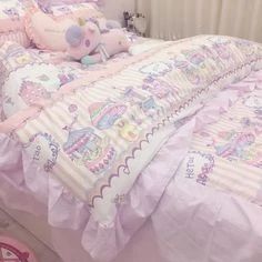 Babycore | Aesthetics Wiki | Fandom Kawaii Room Ideas, Pillow Case Bed, Kawaii Bedroom, Bed Cover Sets, Otaku Room, Pastel Room, Cute Room Ideas, Gamer Room, Kawaii Room