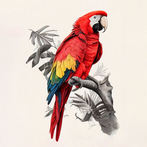 Macaw Illustration, Beige Office, Thomas Saliot, Parrot Tattoo, Office Contemporary, Honduras Flag, Scarlet Macaw, Fav Animal, Rose Tattoos For Men