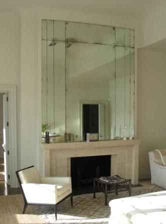 art deco mirror                                                       …                                                                                                                                                                                 More Mirror Over Fireplace, Art Deco Fireplace, Art Deco Homes, Art Deco Living, Antique Mirror Glass, Antiqued Mirror, Art Deco Living Room, Fireplace Mirror, Mirror On The Wall