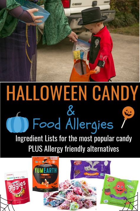 Have a kid with food allergies? Pin THIS for Halloween - HUGE list of candy with ingredients for each. There's also a list of allergy friendly Halloween candy you can hand out! No more worrying about handing a Baby Ruth bar to a kid with peanut allergies! List Of Candy, Allergy Friendly Halloween, Baby Ruth Bars, Football Is Back, Baby Ruth, Popular Candy, Peanut Allergy, Allergy Friendly, Halloween Candy