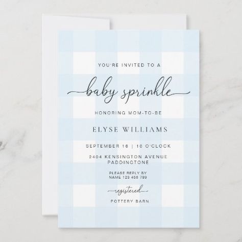 Blue Gingham Baby Sprinkle #babybbqinvitation #picnicthemebabyshower #couplesbabyshower #bluewhiteplaid #blueginghamcheck #bluewhiteplaidcheck #springsummerclassicsimple #modernclassicstorybook #boybabysprinkle #babyshowerinvitation Baby Boy Sprinkle, Southern Baby, Sprinkle Shower, Bow Baby Shower, Baby Sprinkle Invitations, Sprinkle Invitations, Baby Cookies, Spring Baby