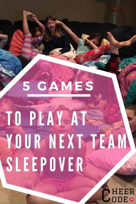 Cheer Code | Glitter, Bows, & Nike Pros. 5 Games to Play at Your Next Team Sleepover! Team Building Sleepover, Softball Team Sleepover Ideas, Softball Sleepover Ideas, Cheerleading Sleepover Ideas, Cheerleader Bonding Activities, Cheer Birthday Party Games, Team Building Games For Dance Teams, Cheer Lock In Ideas, Gymnastics Sleepover Ideas