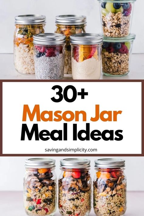 Are you struggling with meal planning and meal prep? Discover a months worth of free mason jar meals including dessert and snacks. Breakfast, lunch and dinner mason jar recipes all super easy to make. Toss them in your bag for breakfast or lunch on the go. Plus amazing overnight oat recipes you will love. Mason Jar Meals Breakfast, Meal Prep Mason Jars Recipes, Mason Jar Meals Lunch, Mason Jar Lunch Ideas, Jar Lunch Ideas, Mason Jar Breakfast Recipes, Mason Jar Snacks, Mason Jar Recipes, Mason Jar Desserts Recipes