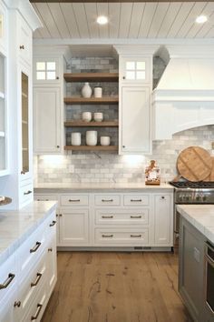 Beautiful Kitchen with White Cabinets and Marble. Countertop Concrete, Farmhouse Kitchen Countertops, Modern Farmhouse Kitchen Cabinets, Model Dapur, Best Kitchen Design, Refacing Kitchen Cabinets, Kabinet Dapur, Farmhouse Kitchen Cabinets, Kitchen Things