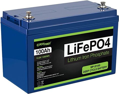 Amazon.com: ExpertPower 12V 100Ah Lithium LiFePO4 Deep Cycle Rechargeable Battery | 2500-7000 Life Cycles & 10-Year lifetime | Built-in BMS | Perfect for RV, Solar, Marine, Overland, Off-Grid Applications : Automotive Rving Hacks, Kayak Trolling Motor, Rv Battery, Dry Camping, Rv Solar, Lithium Iron Phosphate Battery, Deep Cycle Battery, Trolling Motor, Solar Installation