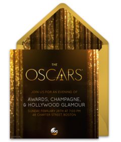 An exclusive collection of FREE Oscars party invitations. We love this design for a glamorous Oscars viewing party. A digital template that's easy to personalize and send online for free. Oscars Theme Party, School Awards Ceremony, Party Planning Guide, Easy Fundraisers, Online Party Invitations, Party Drinks Alcohol, Oscar Night, Online Love, Invite Ideas