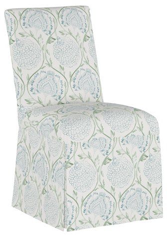 Owen Slipcover Side Chair, Floral Sage | One Kings Lane Slipcover Side Chair, Fabric For Dining Room Chairs Coastal, Console Table Styling, Beautiful Houses Interior, Cozy Chair, Rustic Dining Room, Beautiful Dining Rooms, Brown Furniture, Kitchen Tables