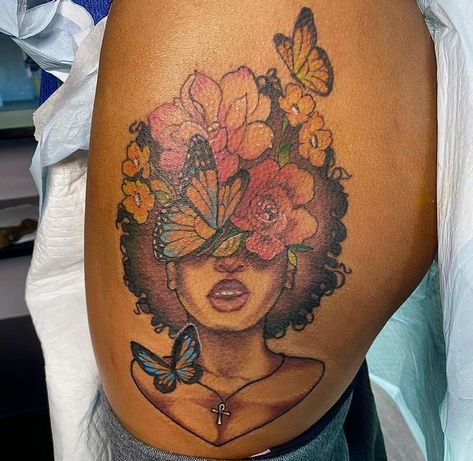 Cute Thigh Tattoos Black Women, Thigh Tattoos Black Women, African Queen Tattoo, Baddie Tattoo Ideas Female, Afro Tattoo, Tattoos Black Women, Baddie Tattoo Ideas, Cute Shoulder Tattoos, Motherhood Tattoos