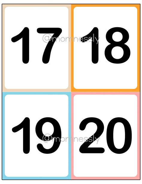 Free Printable: Numbers 1-20 Flashcards - Tribobot x Mom Nessly Flashcards Free Printable, 80 Number, Numbers Flashcards, Birthday Cake Clip Art, Teaching Patterns, Counting To 120, Free Printable Numbers, Number Flashcards, Printable Flash Cards