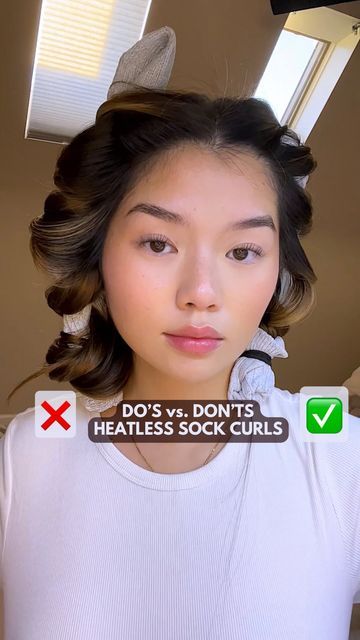 Alxandra on Instagram: "DO’S versus DON’TS for heatless curls! 💇🏻‍♀️ I see a lot of comments on the socks unraveling so this is how I do it to fix that problem 🥰 #heatlesscurls #overnightcurls #noheatcurls" Heatless Curl With Sock, Curl Hair Using Socks, Curl Hair Sock, How Do You Curl Your Hair Overnight, How To Do Heartless Curls With Sock, Heatless Curls Dry Hair, Curly Hair Sock No Heat Curl, Curls With Socks Short Hair, Best No Heat Curls