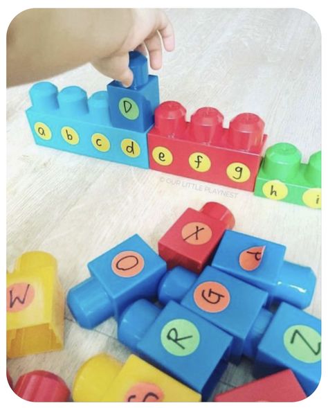 Fun Learning Alphabet Activities, Simple Phonics Activities, Abc Fun Activities, Learning Center Activities, Counting Blocks Activities, Alphabet Math Activities Preschool, Kindergarten Games Indoor Learning, Teaching Upper And Lower Case Letters, Fun Abc Learning Activities