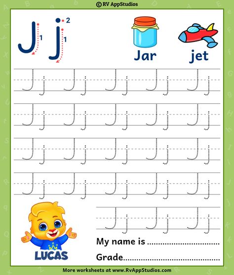 Alphabet Letter Jj Tracing Toddler Homeschool, Letter Tracing Worksheets, Alphabet Tracing Worksheets, Kids Worksheets Printables, Letter Tracing, Kindergarten Worksheets Printable, Printable Preschool Worksheets, Letter Worksheets, Activities Preschool