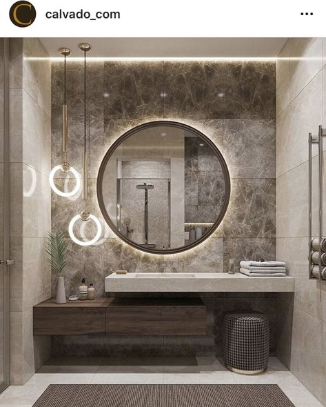 Guest Bathroom Design, Large Bathroom Mirrors, Washroom Decor, Washbasin Design, Bathroom Inspiration Modern, Bathroom Decor Luxury, Washroom Design, Floor Tile Design, Bathroom Mirror Lights