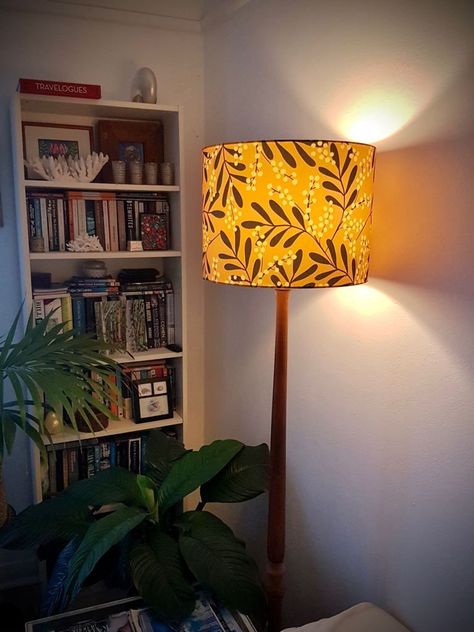 Wattle Lampshade. #wattle #lampshade #decor #bedroom #lightshades #lampshades #yellowlampshade #lampshadesfloral Lampshade Decor, Yellow Ceiling, Yellow Lamp, Shade Design, Lampshade Designs, Floor Lamp Shades, Cool Lamps, Pendant Lamp Shade, Design School