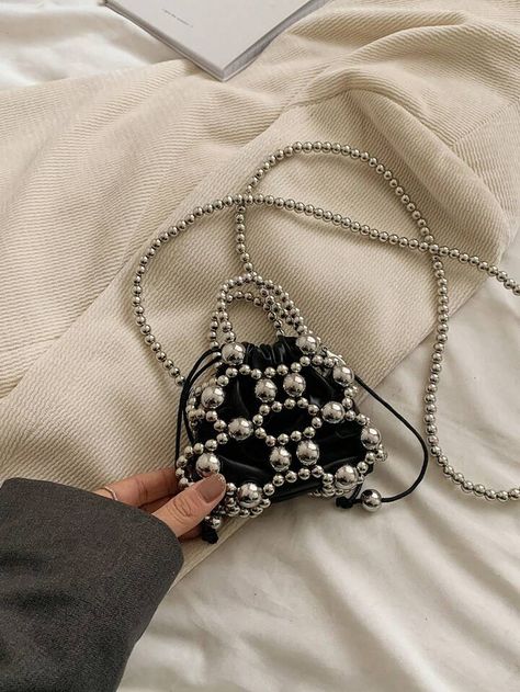 Pearl Simple & Elegant Trendy New Fashion School/Commute/Casual/Travel Light Weight Handbag & Crossbody Bag | SHEIN USA Beaded Bag Ideas, Pearl Bead Bag, Bag With Beads, Beads Bag, Hand Beaded Bag, Bead Bag, Photography Bags, Pearl Accessories, Fashion School