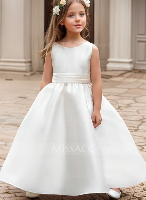 Classy Flower Girl Dress, Classic Flower Girl Dress, Satin Flower Girl Dresses, Simple Satin Wedding Dress, Dresses With Bow, Satin Flower Girl Dress, Sparkle Wedding Dress, White Flower Girl Dresses, Satin Wedding Dress