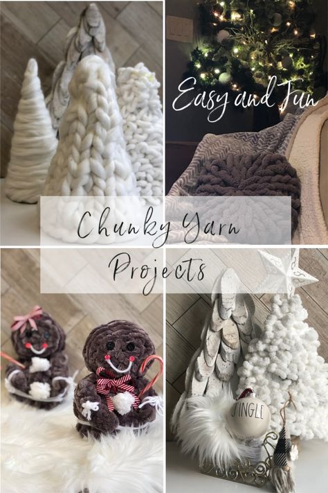 Chunky Yarn Projects, Ginger Bread Men, Loopy Yarn, Yarn Trees, White Christmas Wreath, Crochet Yarns, Jumbo Yarn, Diy Yarn Crafts, Stitch Work