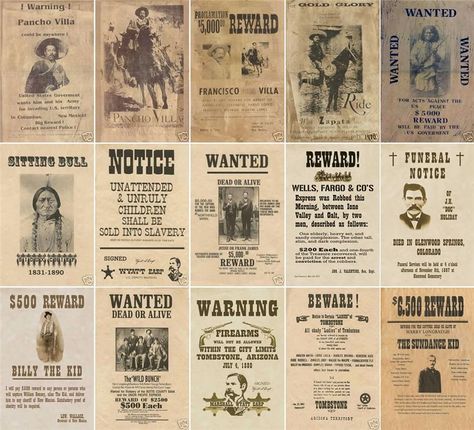 Old Wanted Posters, Old Western Wanted Posters, Wild West Wanted Posters, Wanted Sign Template, Cowboy Wanted Poster, Western Wanted Poster, Wild West Moodboard, Wild West Design, Old West Aesthetic