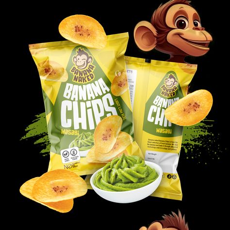 Banana Chips Packaging Design, Chips Branding, Skin Packaging, Illustration Design Inspiration, Glass Shelves Decor, African Foods, Shelves Decor, Sweet Time, 3d Art Drawing