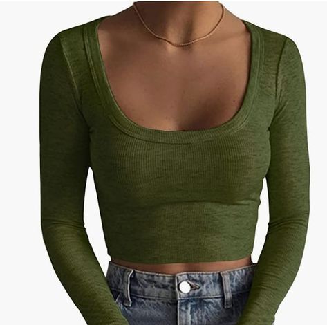 Women's Square Neck Long Sleeve Ribbed Crop Top Design, Cotton Turtleneck, Crop Top Designs, Big Collar, Cotton Crop Top, Legging Sport, Top Shirt Women, Turtleneck Top, Cropped Tops