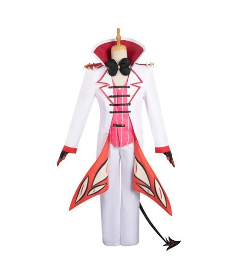 Lucifer Hazbin Hotel Battle Suit White Uniform Cosplay Costume-Skycostume Lucifer Cosplay, Hazbin Hotel Lucifer, Aquaman Film, Coat Tails, Boss Vibes, Combat Suit, Tie Vest, Men's Uniforms, Carnival Halloween