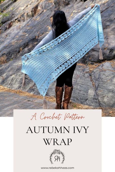 Autumn Ivy Wrap: The Cottage Garden Shawl Anthology — Rebekah Haas Crochet Leaf Shawl Crochet Pattern, Crocheting Blanket, Crochet Ruana, Changing Appearance, Coffee Crochet, Crochet Prayer Shawls, Crocheting Patterns, Cozy Wrap, Crochet Shawl Pattern Free