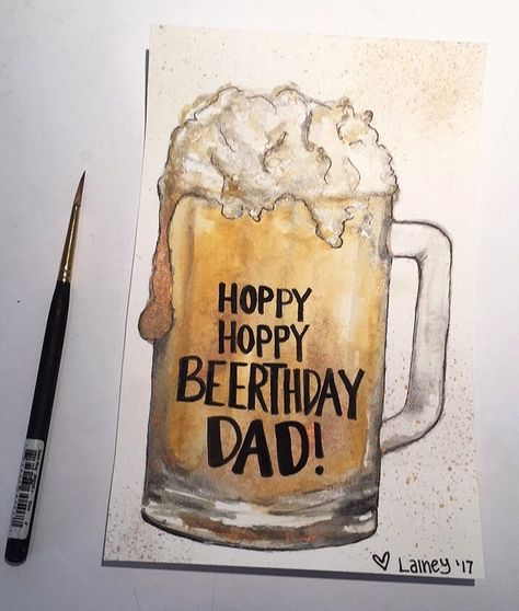 Watercolor Beer Mug birthday card Watercolour Birthday Card For Men, Beer Mug Drawing, Drawings For Dad, Painting For Dad, Happy Birthday Dad Cards, Watercolor Drinks, Beer Birthday Cards, Beer Cookies, Birthday Card Dad