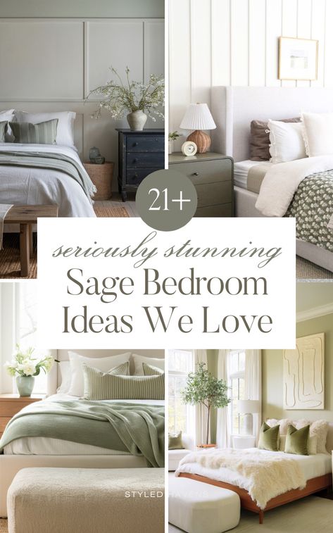 Searching for sage green bedroom ideas? These calm sage green bedroom spaces are SO PRETTY - if you love bedroom inspo, these earthy bedroom style spaces are a must-see. (SAVE this sage bedroom inspiration to come back to for later!) (aka cozy bedroom ideas & bedroom design) Beige And Sage Bedding, Earthy Small Bedroom, Earthy Organic Bedroom, Earthy Master Room Bedroom Ideas, Earthy Green Bedroom, Neutral Palette Bedroom, Calm Bedroom Aesthetic, Sage Green Bedrooms, Black And Cream Bedroom