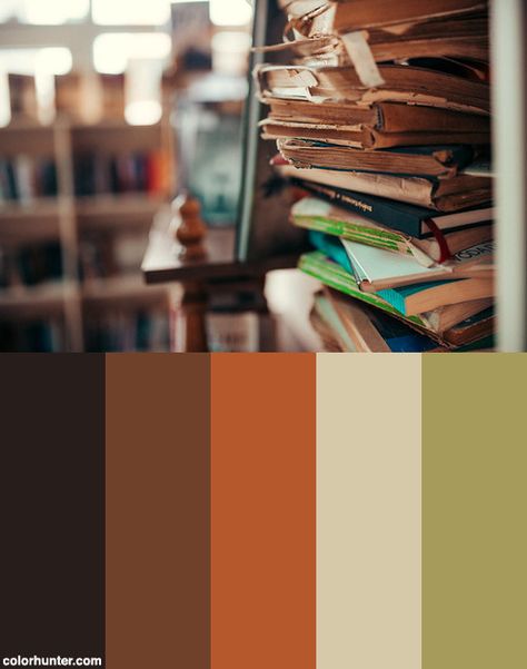 Old Books In The Library. Color Scheme from colorhunter.com Library Aesthetic Color Palette, Old Book Color Palette, Library Colour Scheme, Library Colour Palette, Book Colour Palette, Old Color Palette, Library Color Palette, Book Color Palette, Study Spaces