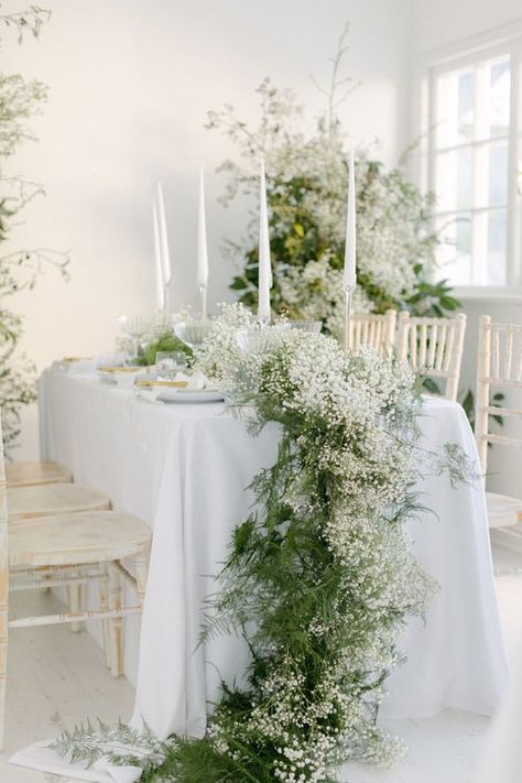 ‘Winter Musings’ - Wedding Inspiration — Clementine Moon | Wedding Florist Gypsophila Wedding, Flowers And Candles, Sweetheart Table Wedding, Breath Flowers, Moon Wedding, Bridal Table, Wedding Table Flowers, Winter Wedding Inspiration, Head Table