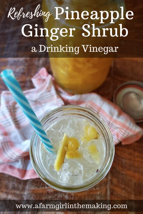 Pineapple Fire Cider, Pineapple Cider Recipe, Shrubs Drink Recipes, Crepe Truck, Ginger Shrub Recipe, Shrub Recipe Drinking Vinegar, Botanical Recipes, Fruit Shrubs, Ginger Oxymel