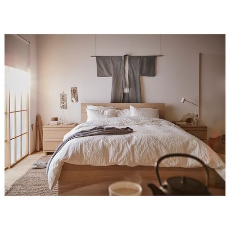 IKEA MALM White Stained OAK Veneer, Leirsund Bed frame, high Malm Bed Storage, Ikea Malm White, Bed Frame High, Malm Bed Frame, Ikea Malm Bed, Bedroom Ikea, Bed Frame White, Malm Bed, Scandi Bedroom