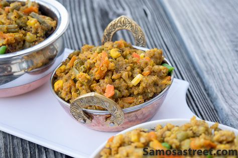 Start off your day with this lusciously mouthwatering Quinoa Khichdi. It is easy on the stomach but no less pleasing on the palate. Instant Pot Recipe, Frozen Veggies, Clarified Butter, Coriander Powder, Samosa, Garlic Paste, Curry Leaves, Garam Masala, Ghee