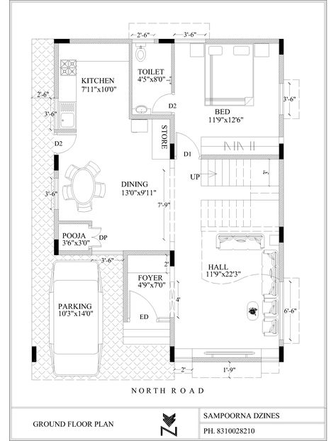 30x40 North Facing Duplex Ground Floor House Plan G+1 with one car parking G+1 House Plan, 30 X 40 Duplex House Plans, North Facing House Plan Vastu 30x40, Duplexes House Plans, Ground Floor Parking First Floor House, 30 X 60 House Plans Layout North Facing, First Floor House Design Layout, 20x60 House Plans North Facing, 30 40 Duplex House Plans North Facing