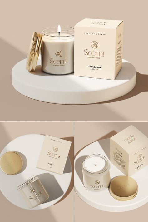 Candle packaging design branding idea Luxury Candle Brands, Candle Logo Design, Candle Packaging Design, Candle Mockup, Customizable Labels, Mockup Product, Civil Wedding Dresses, Candle Branding, Candle Packaging