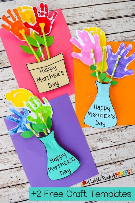 Adorable Mother's Day handprint craft and Free Template for children to make: You can choose a flower pot or a flower vase to put handprint flowers in that were made by Mom’s favorite kids Mothers Day Crafts Preschool, Easy Mother's Day Crafts, Diy Mother's Day Crafts, Mother's Day Projects, Mother's Day Activities, Handprint Craft, Diy Valentine, Mothers Day Crafts For Kids, Handprint Crafts