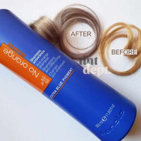 If you’re looking to remove brassy orange tones from your hair, the Fanola No Orange Shampoo is for you! Fanola No Orange Before And After, Blue Toner For Orange Hair, Wella Color Charm Toner, Blue Shampoo, Blonde Hair At Home, Brassy Hair, Wella Color Charm, Light Ash Blonde, Toning Shampoo