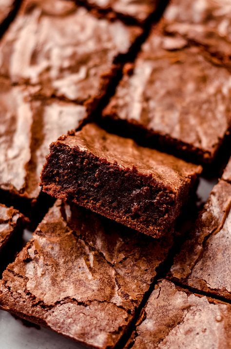 These dense and fudgy from-scratch brownies are made with melted chocolate and without cocoa powder for a perfectly crackly top– ditch the box forever! Scratch Brownies, Brownies Chewy, Cheesecake Swirl Brownies, Easy Chocolate Mousse, Food Reference, Chocolate Fudge Frosting, Chocolate Chip Cheesecake, Fudge Frosting, Sweet Bar