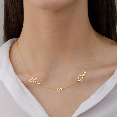 Necklaces With Names Gold, Named Gold Chains, Name On Necklace, Gold Chain With Name Locket, Pendant Name Necklace, Jewelry With Names, Pendant With Names, S Name Locket, 2 Name Necklace