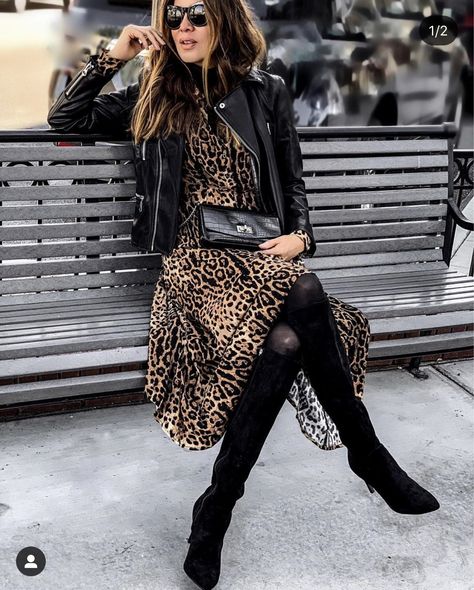 Chique Outfits, Mode Casual, Leopard Print Dress, Looks Chic, 가을 패션, Winter Fashion Outfits, Thigh High Boots, Fall Winter Outfits, Thigh High