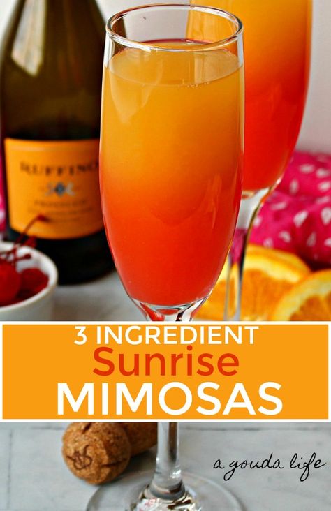 Prosecco And Orange Juice, Sunrise Mimosa, Mimosa Ingredients, Grenadine Cocktail, Champagne Orange, Brunch At Home, Mimosa Recipe, Cocktail Drinks Alcoholic, Orange Drinks