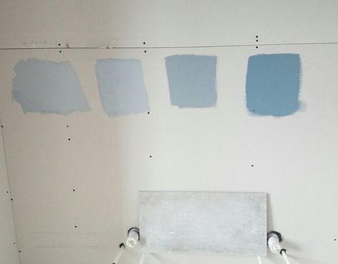 From left: SW 6255 Morning Fog, SW 6248 Jubilee, SW 9152 Let It Rain, SW 7604 Smoky Blue @ 50% Fog Sherwin Williams, Trim Colors, Smoky Blue, Morning Fog, Wall Trim, House Paint, London Fog, Trim Color, Best Places To Travel